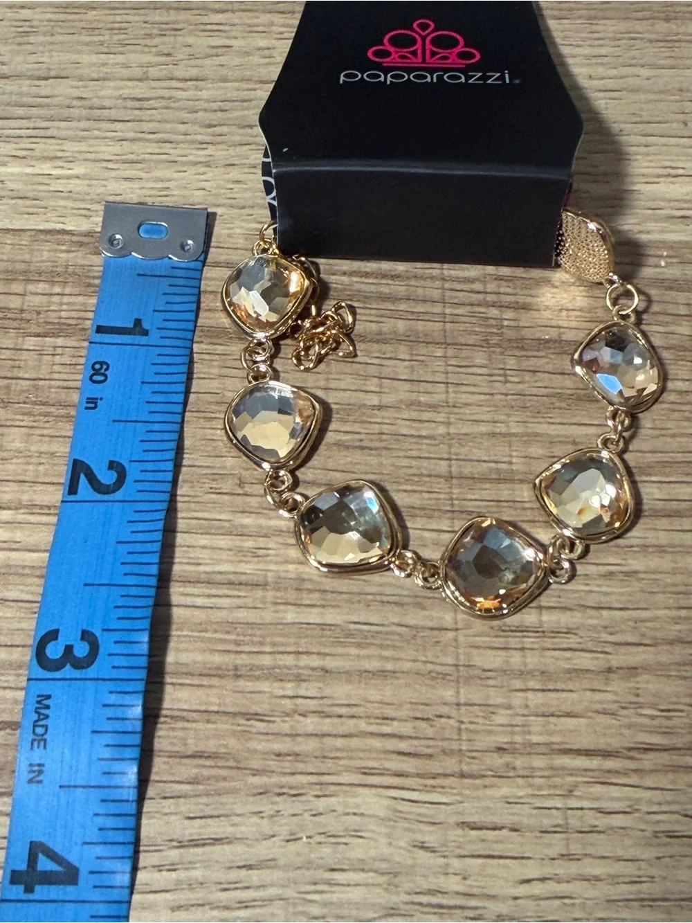 Paparazzi Gold Faceted Champagne Stone Bracelet
